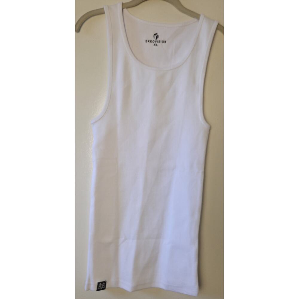 Ekkovision Men's XL White Ribbed Knit Cotton Spandex Beater Tank Top NWOT